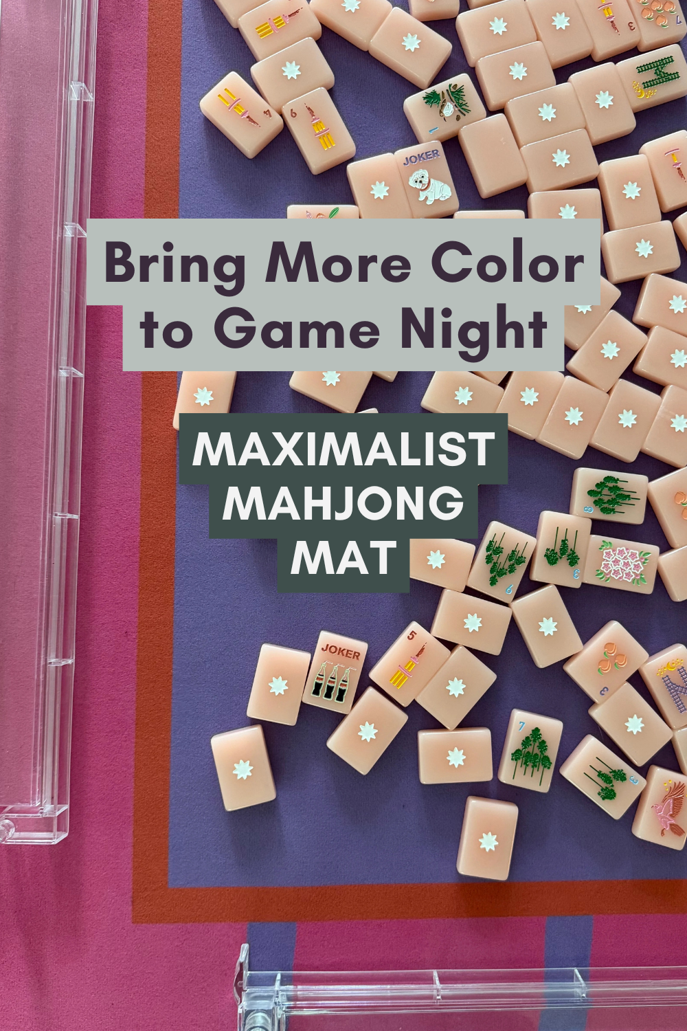 Maximalist Mahjong Mat - Bring More Color to Game Night with Peach Tiles and a Hot Pink and Lavender Mahjong Mat