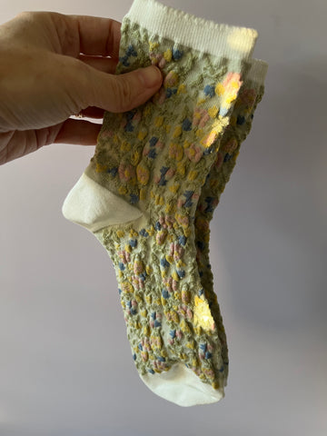 Green Flower Embroidered Socks