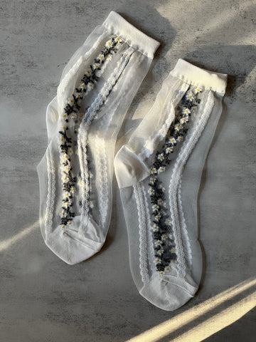 Flower Print Fashion Sheer Socks