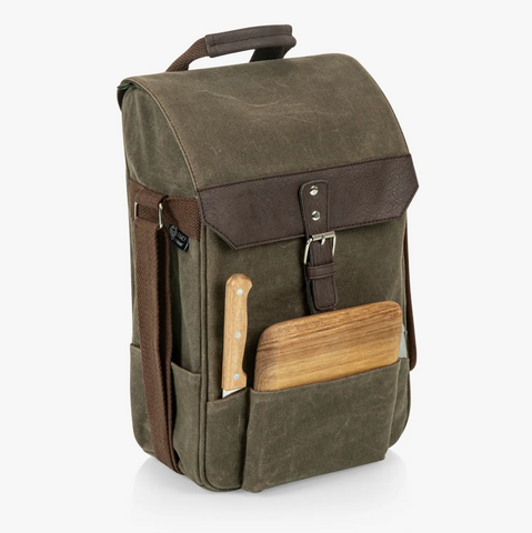 Waxed Canvas 2-Bottle Wine Cooler Backpack & Cheese Kit