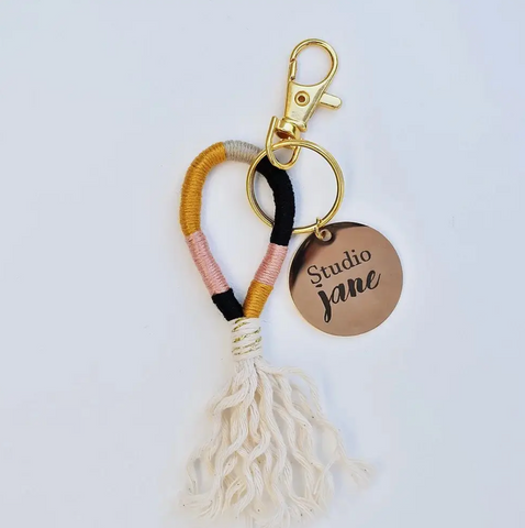 Fiber Wrapped Keychain, Yellow, Black and Pink