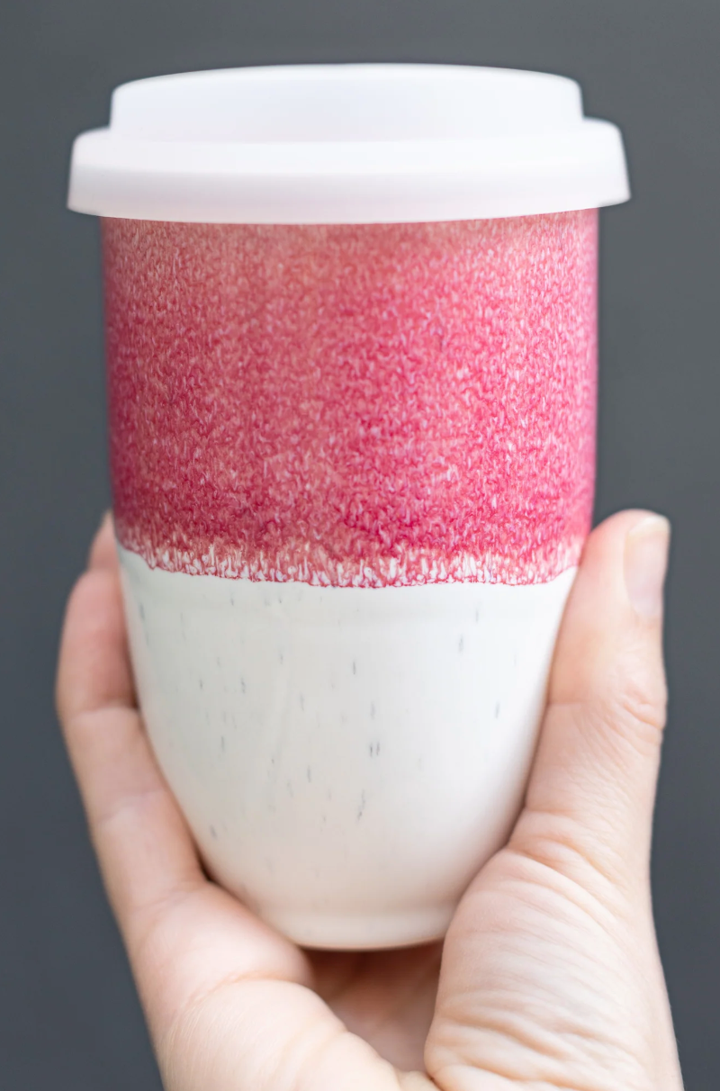 Bright Pink Ceramic Travel Mug, 12oz
