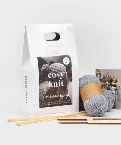 Beginner Knitting Kit, DIY Pom Pom Hat
