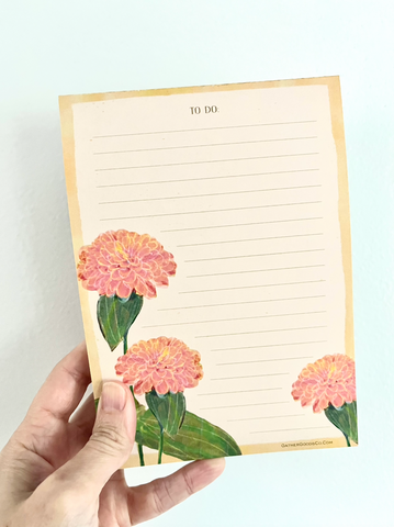 To Do List Notepad, Orange Zinnia Flowers