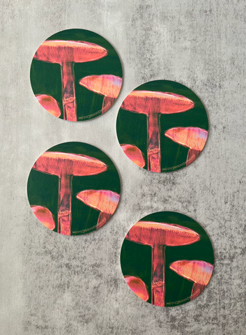 Psychedelic Mushroom Coasters, Set of Four