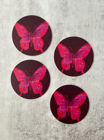 Butterfly in Berry Coasters, Set of Four