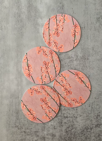 Coral Bells Flower Print Coasters, Set of Four