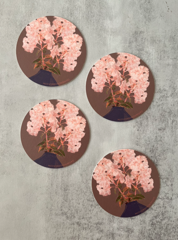 Chocolate Brown & Peachy Pink Hydrangeas Coasters, Set of Four