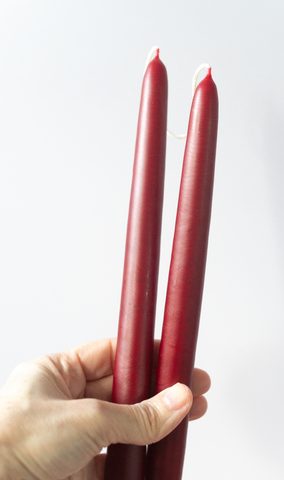 12" Burgundy Taper Candle, Set of 2, Unscented