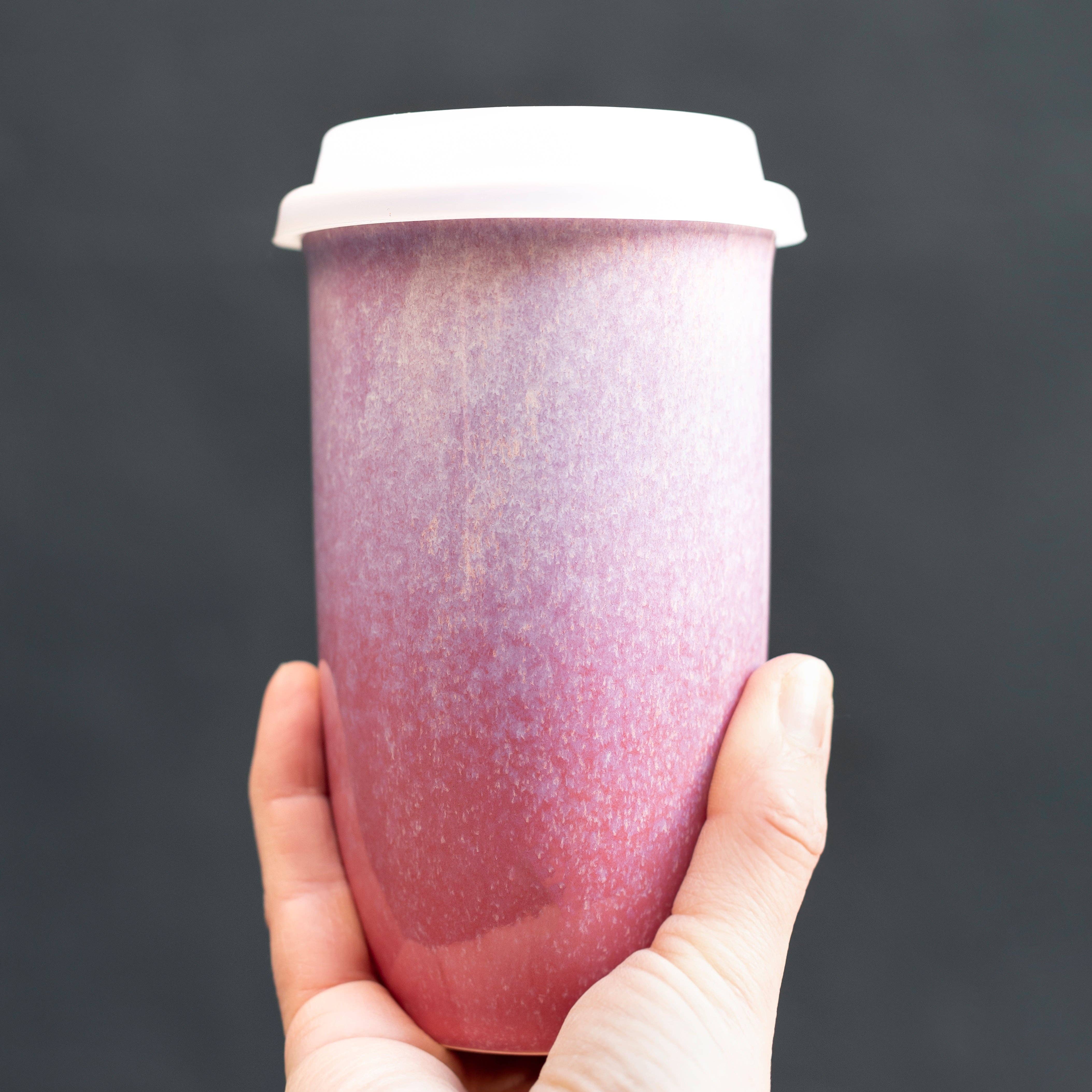 Mauve Ombre Ceramic Travel Mug – 16oz Reusable Cup - Gather Goods Co.