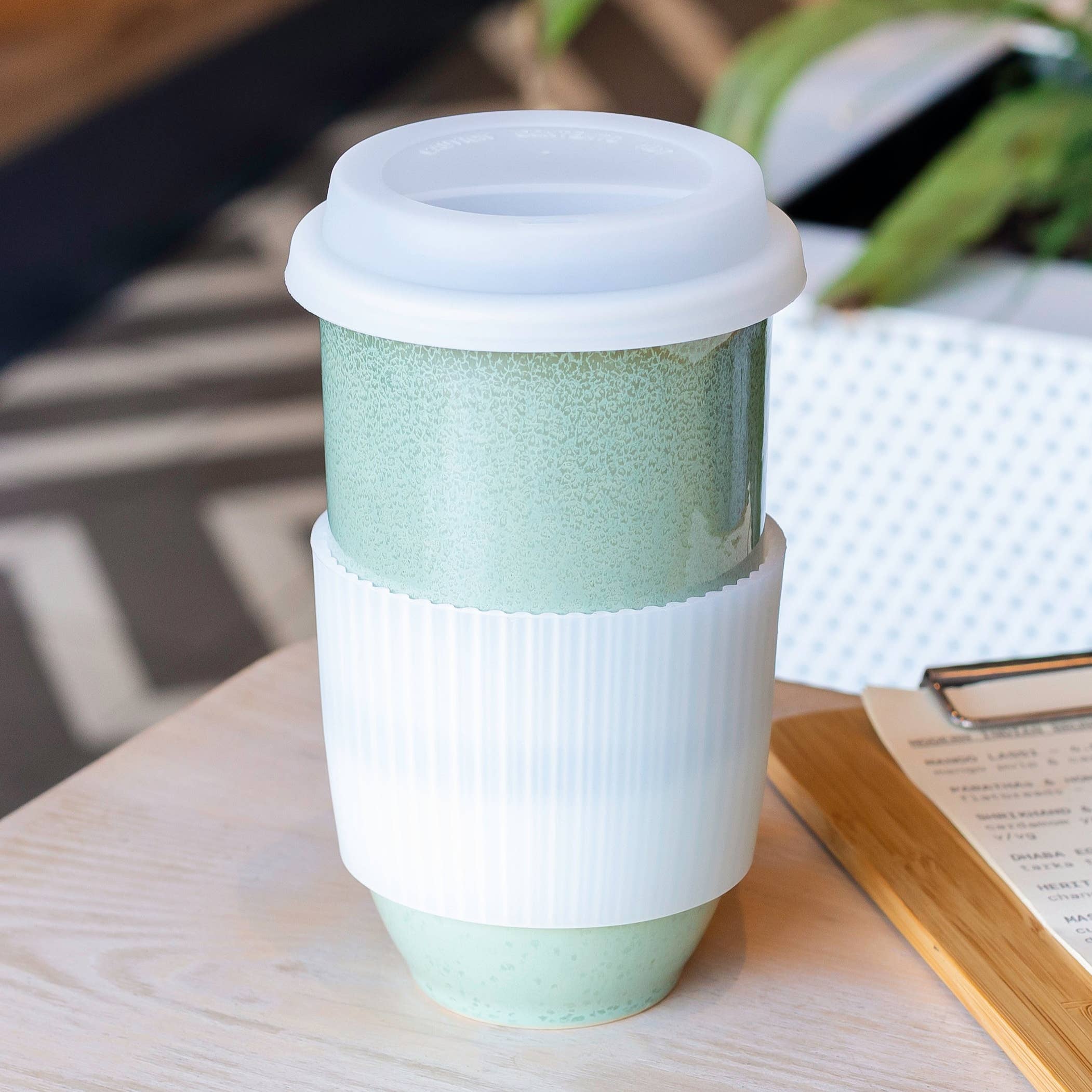 Sage Green 16oz Ceramic Travel Mug - Gather Goods Co.