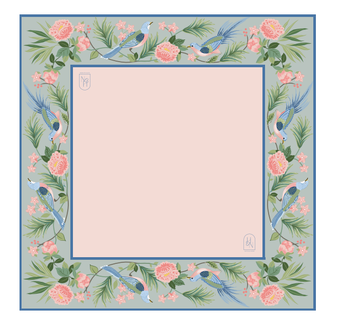 Mahjong Mat in Blue and Pink with Songbird and Flower Pattern - Gather Goods Co.