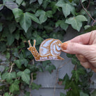 Iron-on patch, slow down snail - brown 1.6" x 2.6" - Gather Goods Co.