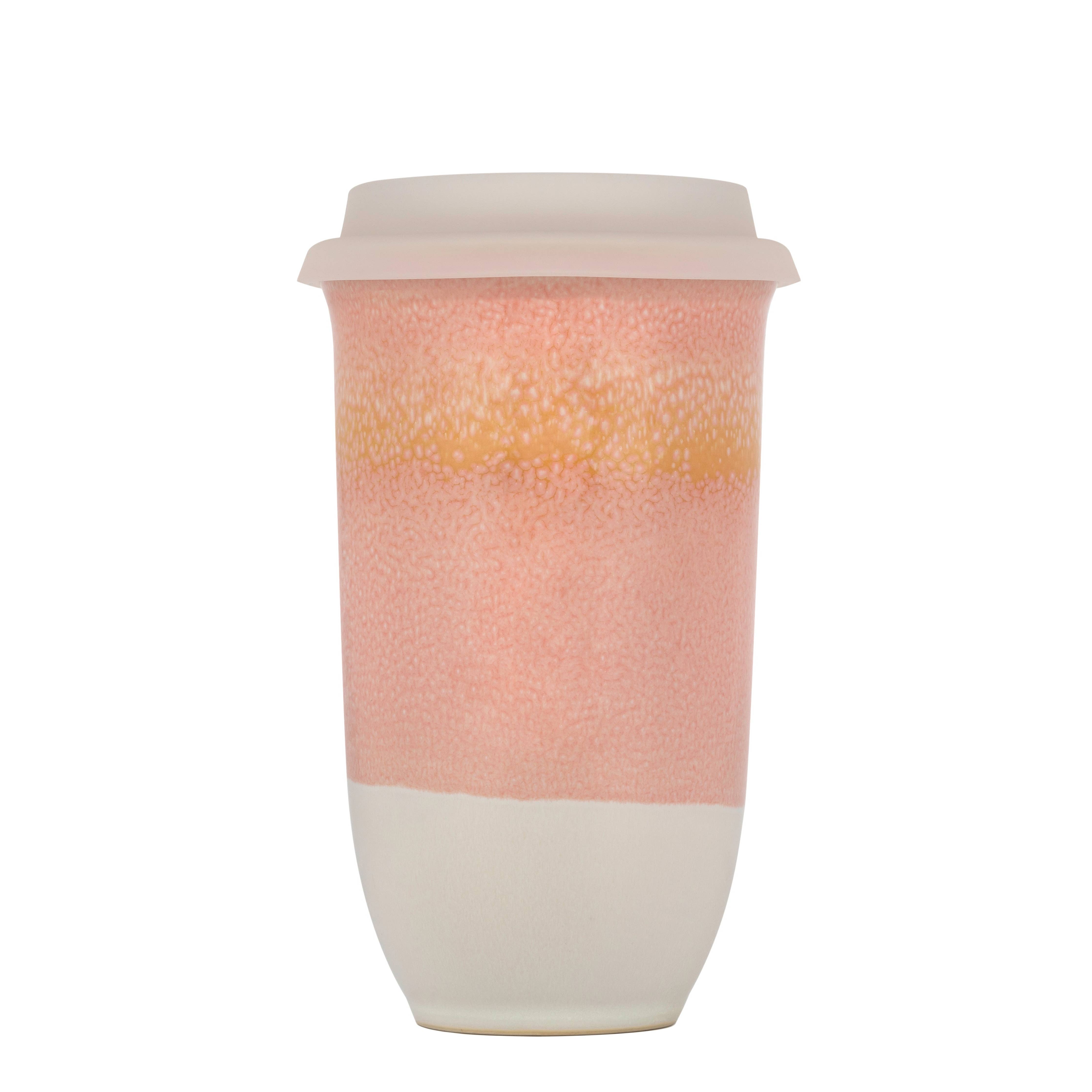 Coral Orange Ceramic Cup 16oz (Includes Lid & Band) - Gather Goods Co.