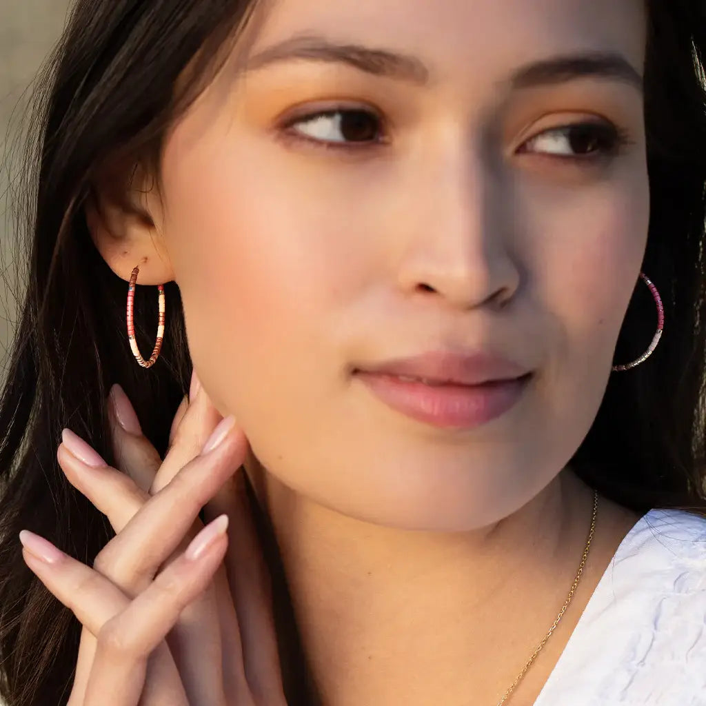 Rainbow Beaded Small Hoop Earrings - Gather Goods Co.