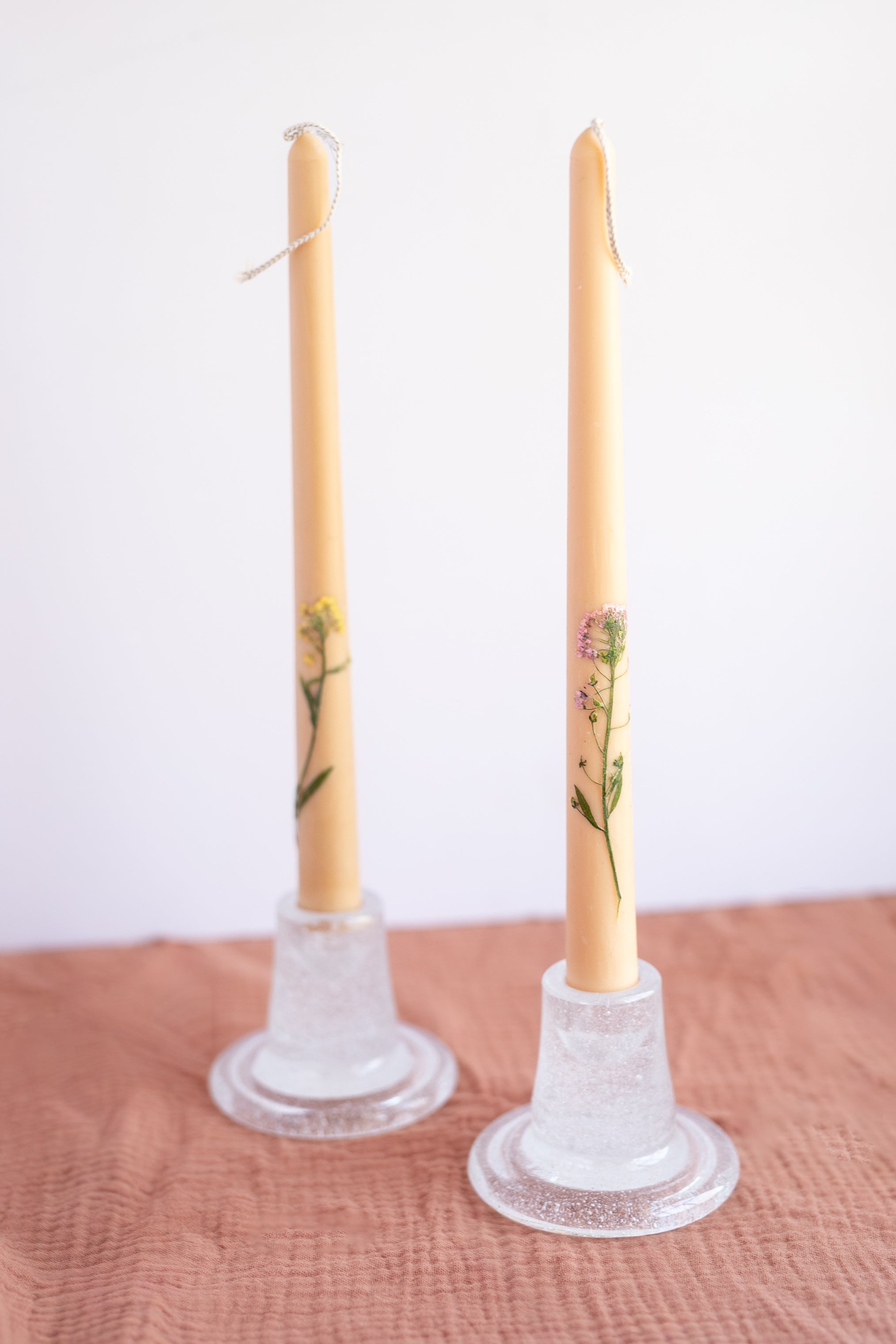 Floral Inlaid Tapered Candle in Pastel Pink - Gather Goods Co.