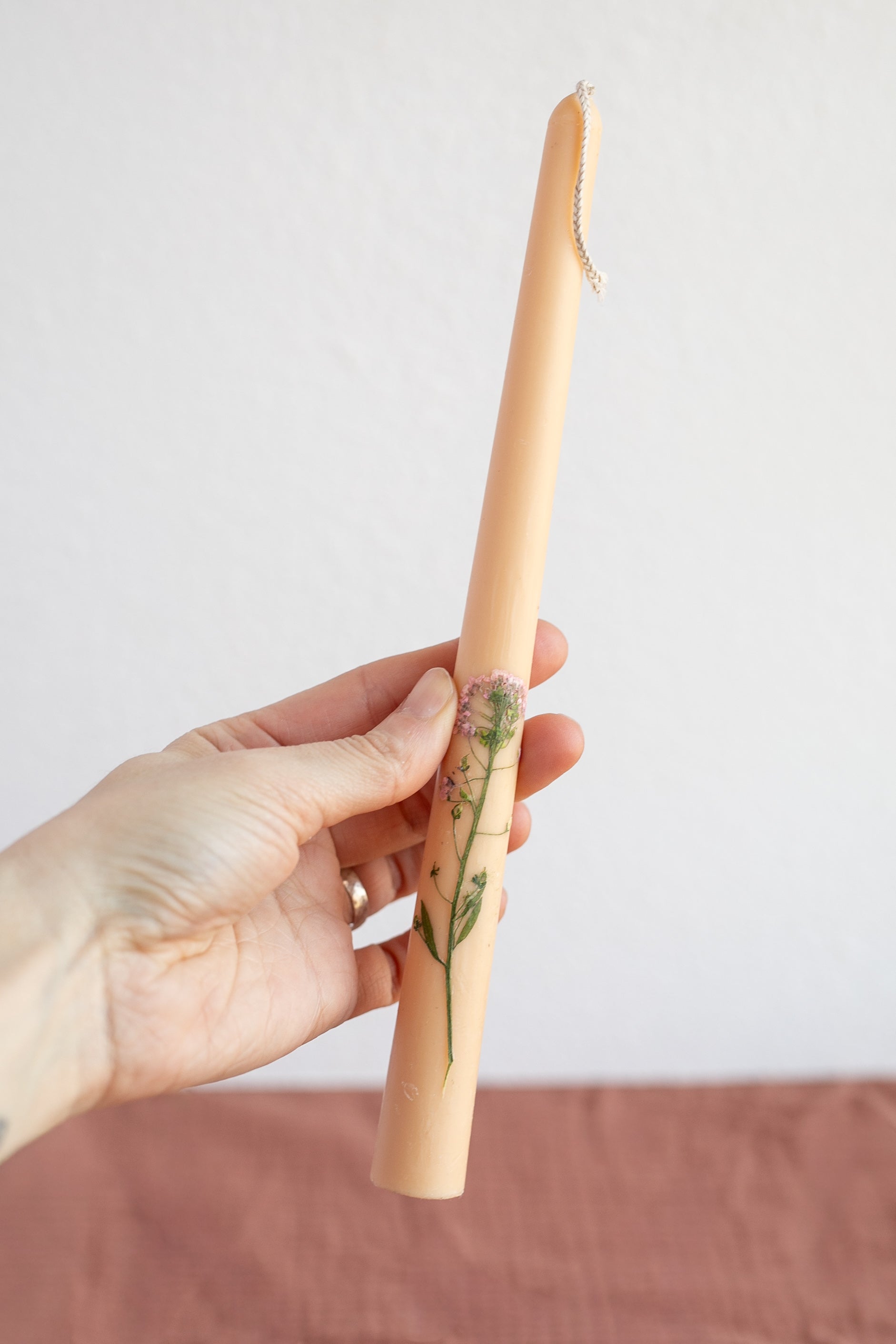 Floral Inlaid Tapered Candle in Pastel Pink - Gather Goods Co.