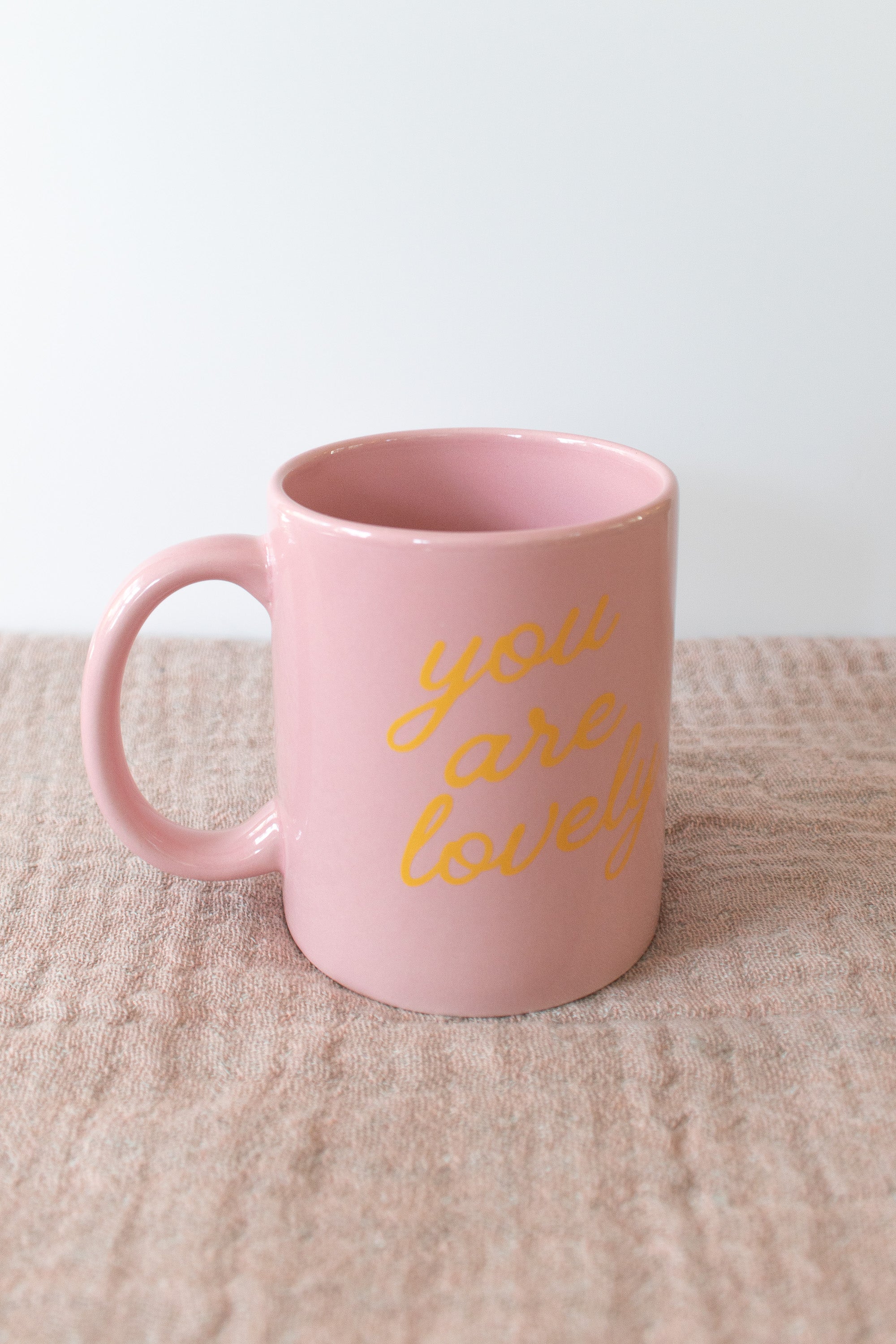 Pink Ceramic Coffee Mug with You Are Lovely Phrase, 11oz
