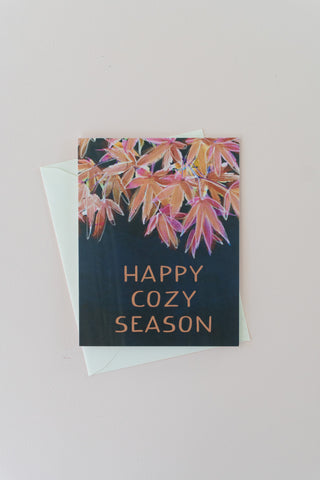 Happy Cozy Season, Fall Card with Autumn Leaves