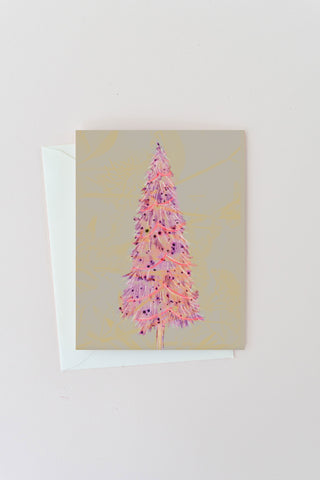 Pink Christmas Tree Christmas Card