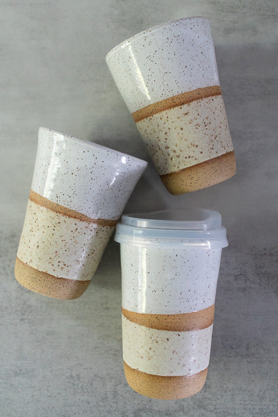 Ceramic Travel Mug, To Go Cup, White & Cream