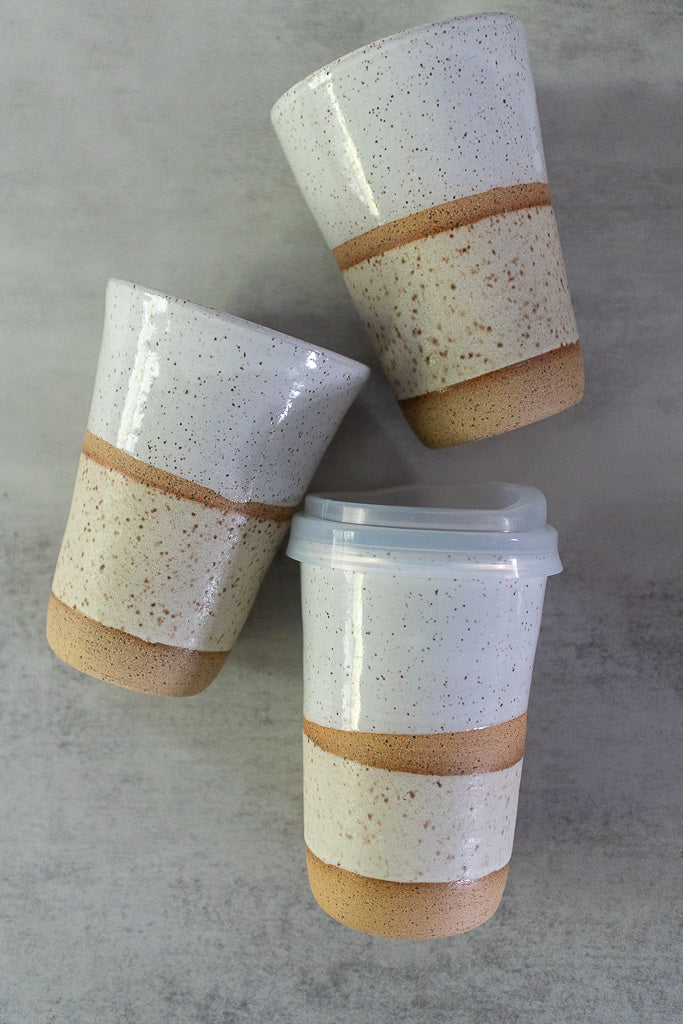 Ceramic Travel Mug, To Go Cup, White & Cream – Gather Goods Co.