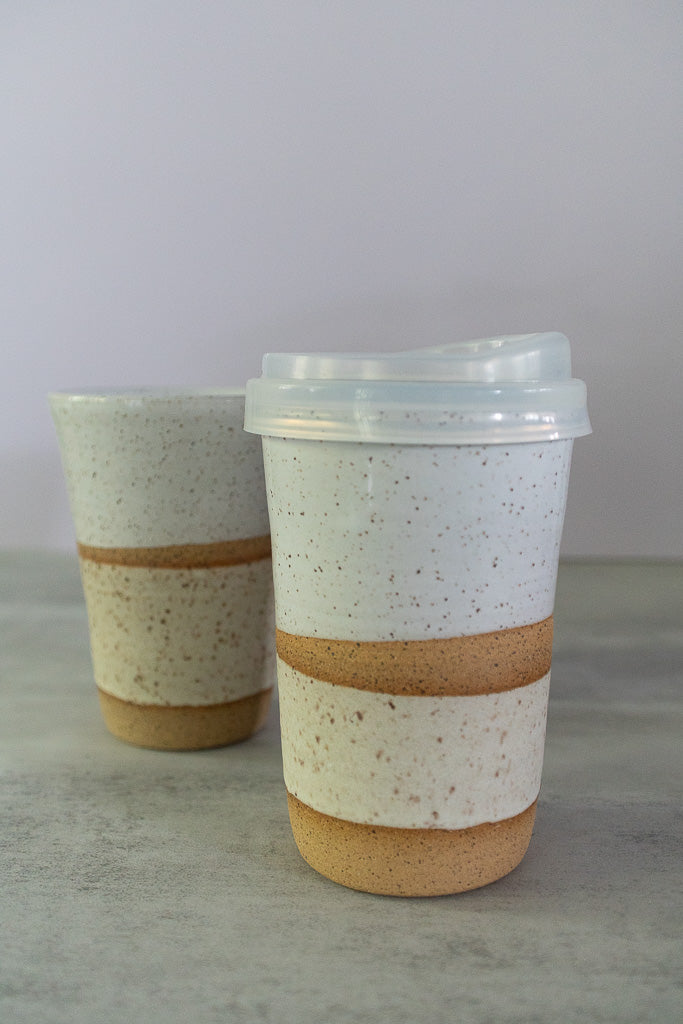 Ceramic Travel Mug, To Go Cup, White & Cream – Gather Goods Co.