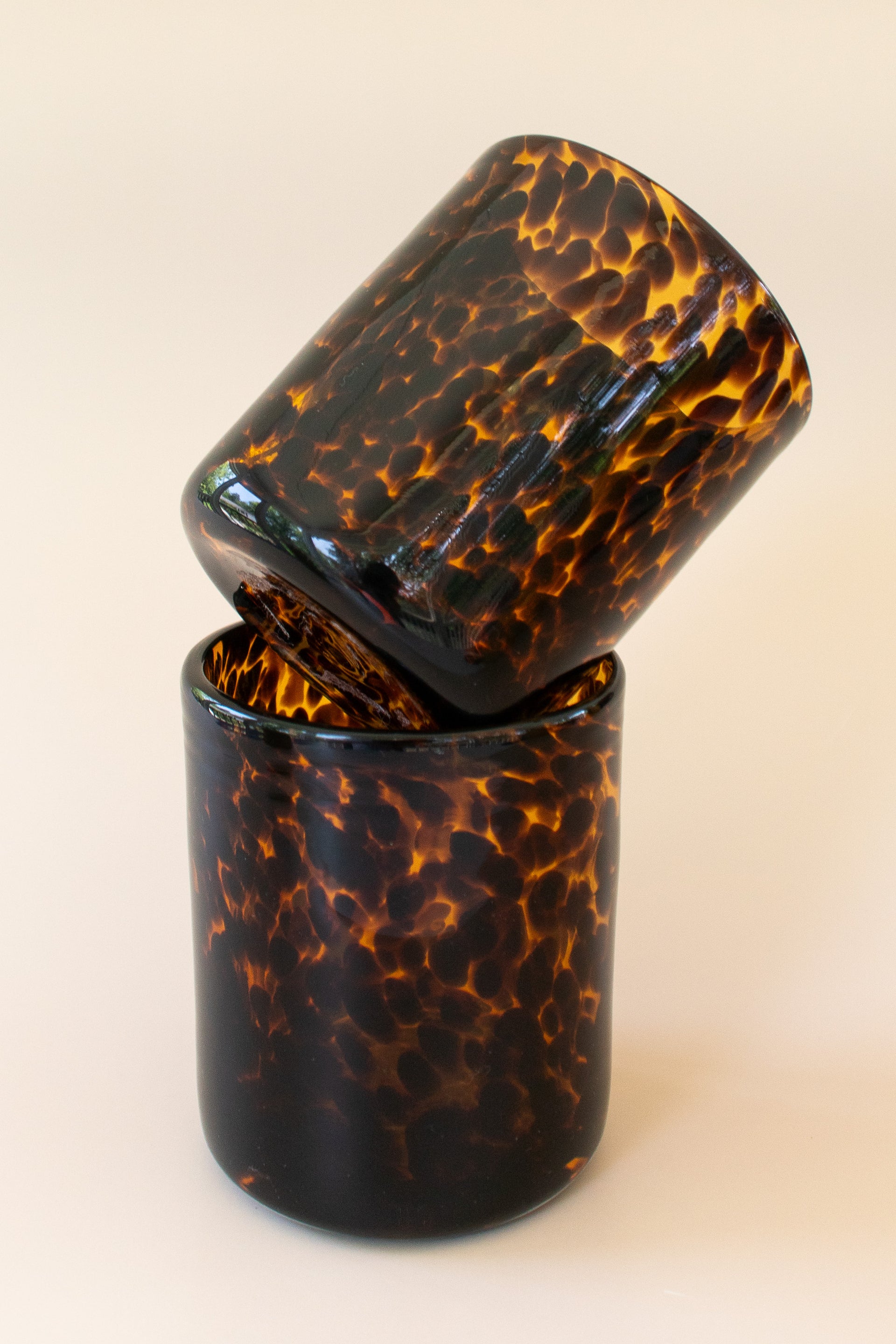 Brown Tortoise Shell Spotted Drinking Glass - Hand-Blown Glassware ...