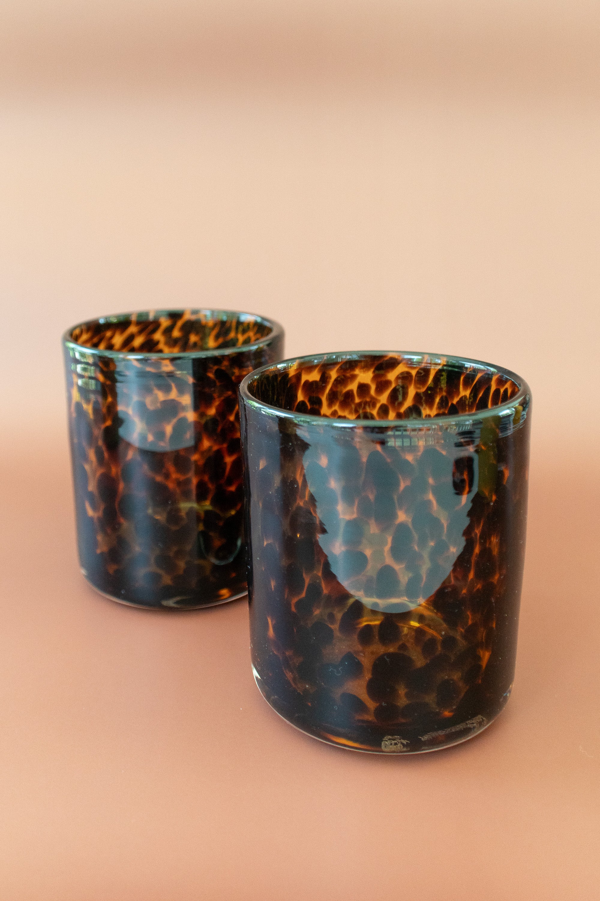 Brown Tortoise Shell Spotted Drinking Glass - Hand-Blown Glassware