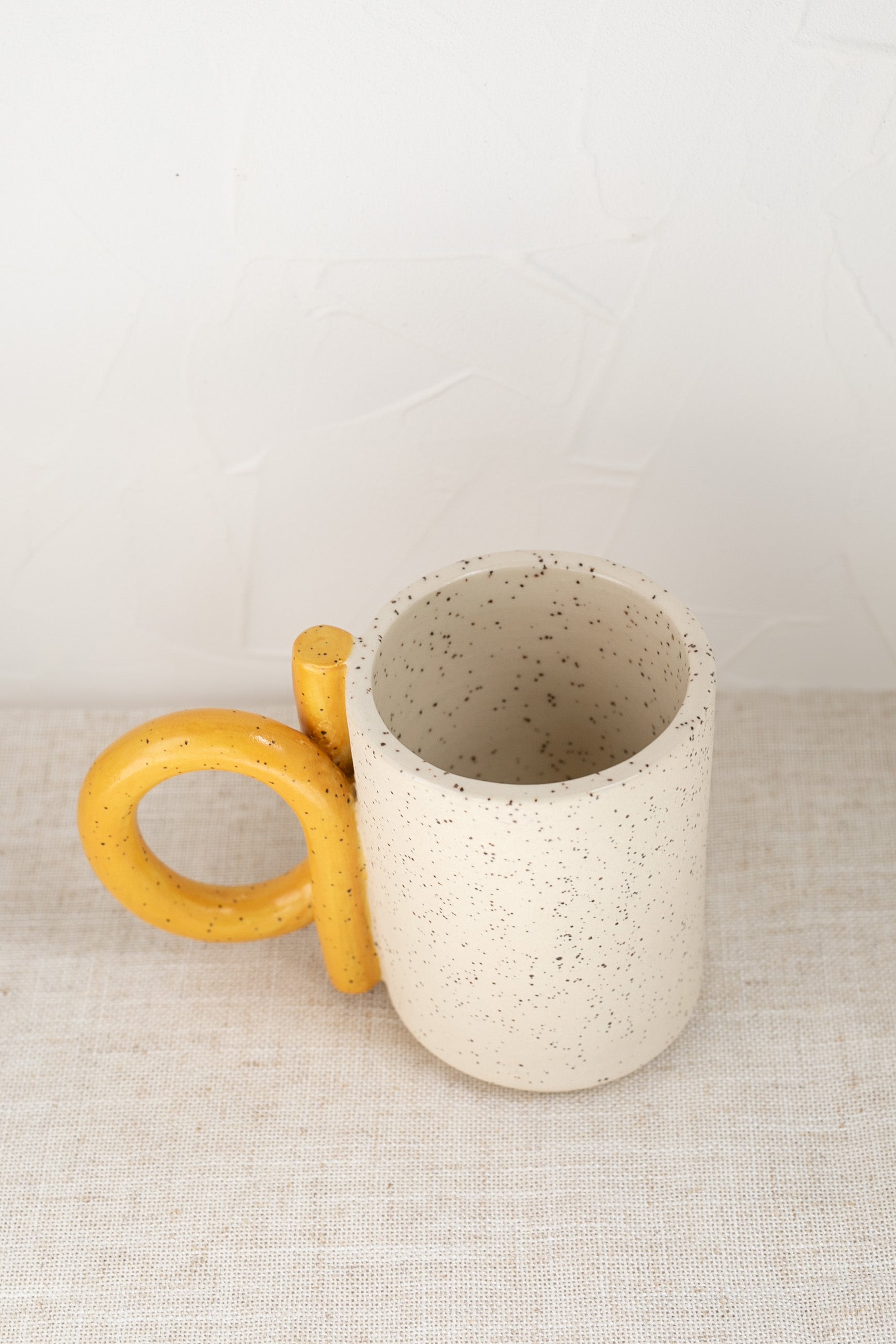 Handmade Ceramic Mug with Yellow Handle