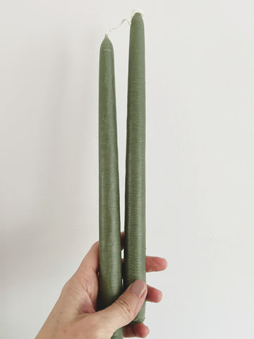 12" Apple Green Taper Candle, Set of 2, Unscented