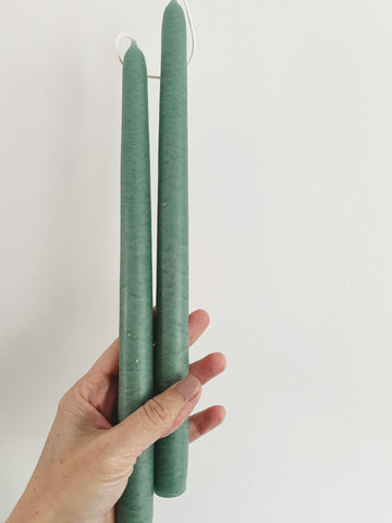 12" Sea Green Taper Candle, Set of 2, Unscented
