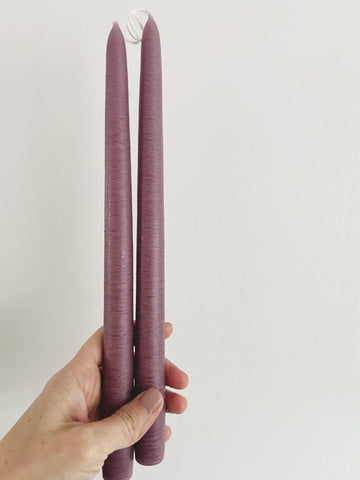 12" Mauve Taper Candle, Set of 2, Unscented