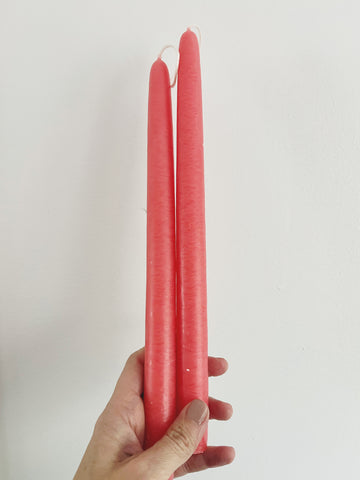 12" Coral Pink Taper Candle, Set of 2, Unscented