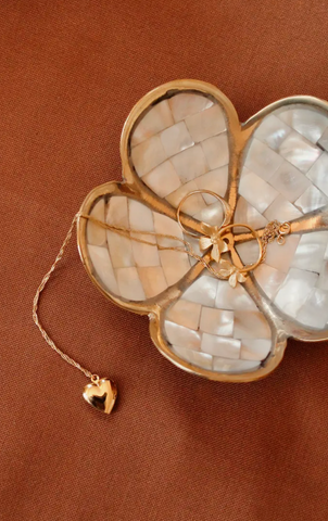 Mother Of Pearl and Brass Daisy Dish