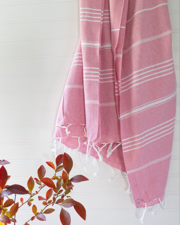 Pink & White Striped Turkish Throw - Gather Goods Co - Raleigh, NC