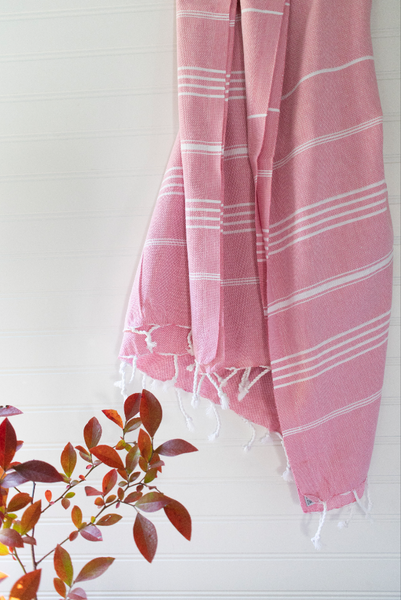 Pink and White Striped Towel and Picnic Blanket - Gather Goods Co.