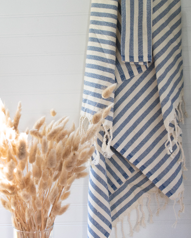 Navy Blue Striped Turkish Towel - Gather Goods Co - Raleigh, NC