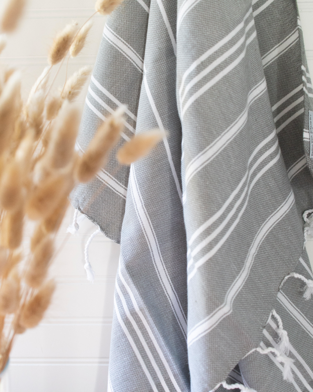 Light Gray Striped Turkish Towel - Gather Goods Co - Raleigh, NC