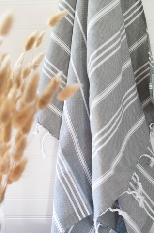 Light Gray Striped Turkish Towel - Gather Goods Co - Raleigh, NC