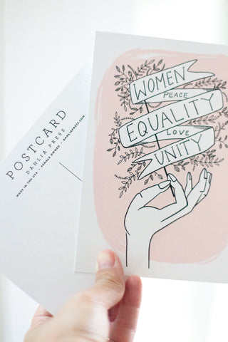Women, Peace, Equality Illustrated Postcard - Gather Goods Co - Raleigh, NC