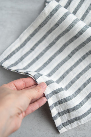 Striped Washed Linen Tea Towel, Charcoal Striped