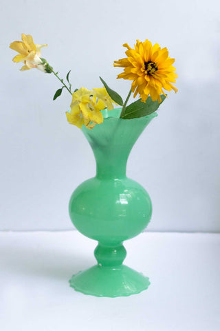 Handblown Green Glass Vase, Retro Styling