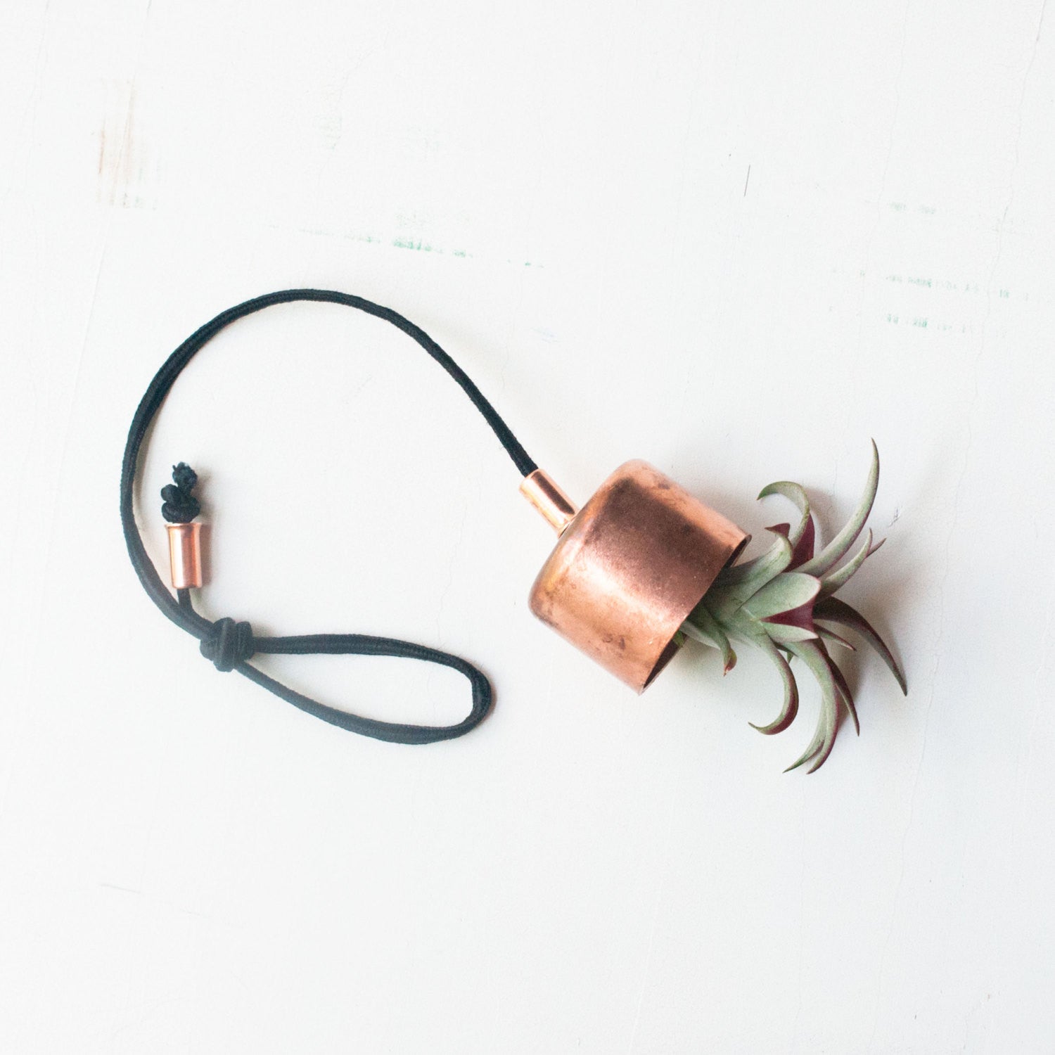 copper hanging plant pot Hanging Planter Copper Chime with Airplant Brown Leather