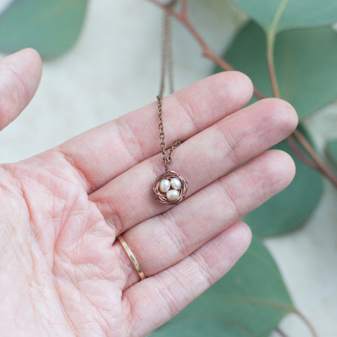 Tiny Copper Bird Nest Necklace - Gather Goods Co - Raleigh, NC