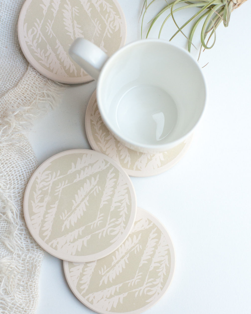 Ceramic Coasters, Pale Sage Feathers - Gather Goods Co - Raleigh, NC