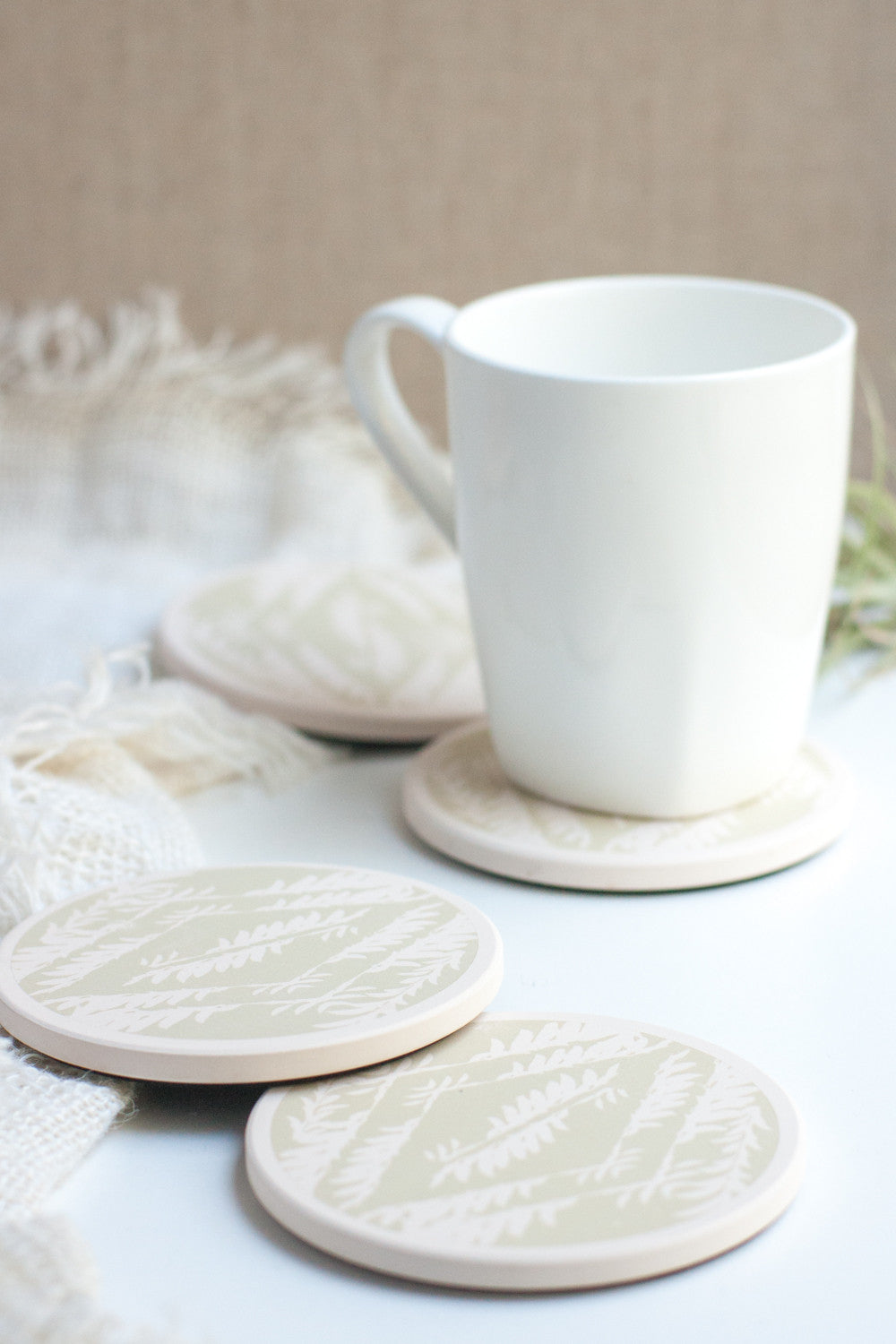 Ceramic Coasters, Pale Sage Feathers - Gather Goods Co - Raleigh, NC