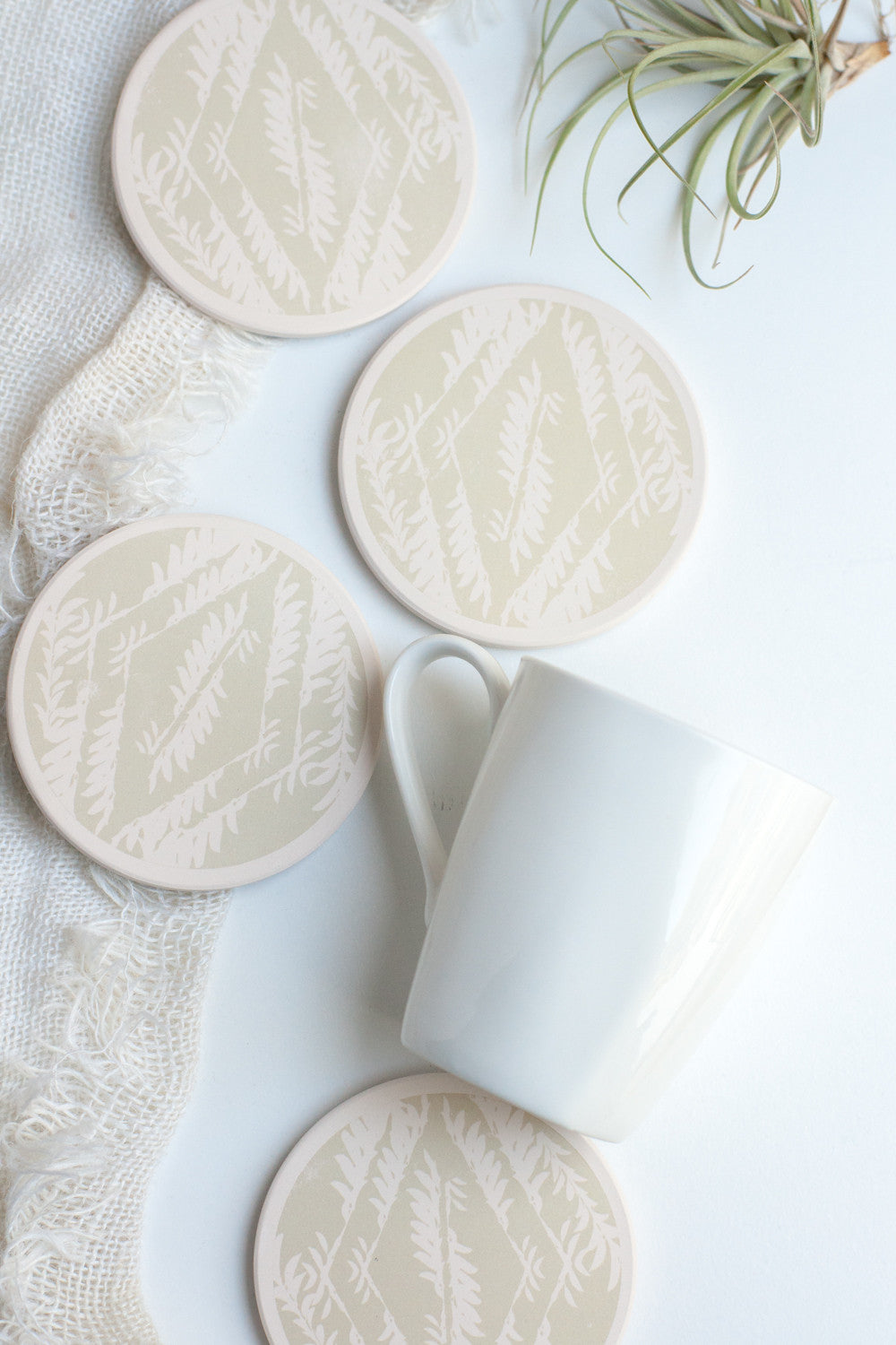 Ceramic Coasters, Pale Sage Feathers - Gather Goods Co - Raleigh, NC