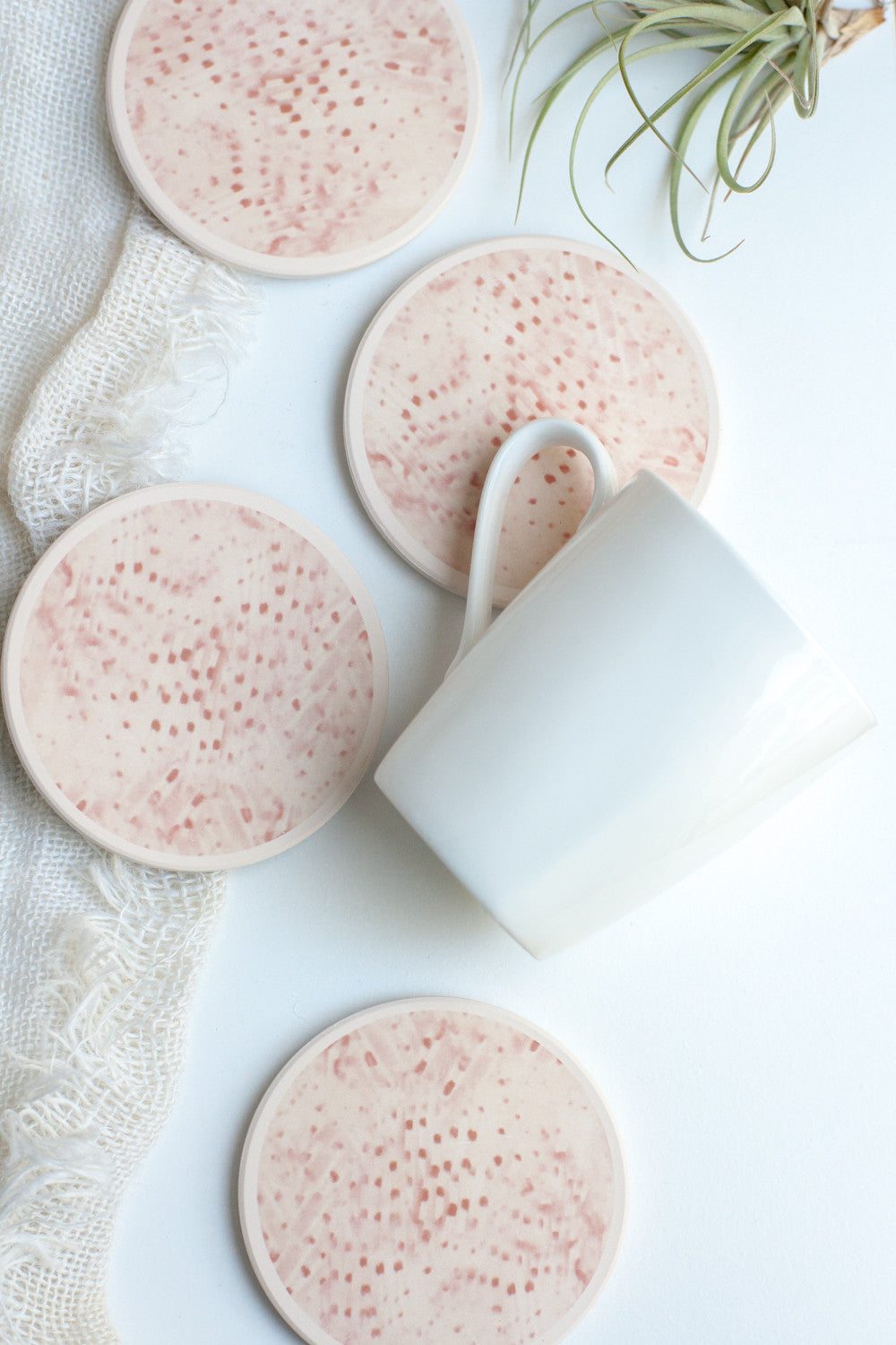 Ceramic Coasters, Pale Pink Dots - Gather Goods Co - Raleigh, NC