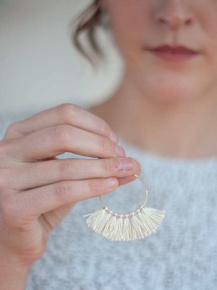 Cream Tassel Hoop Earrings - Gather Goods Co - Raleigh, NC